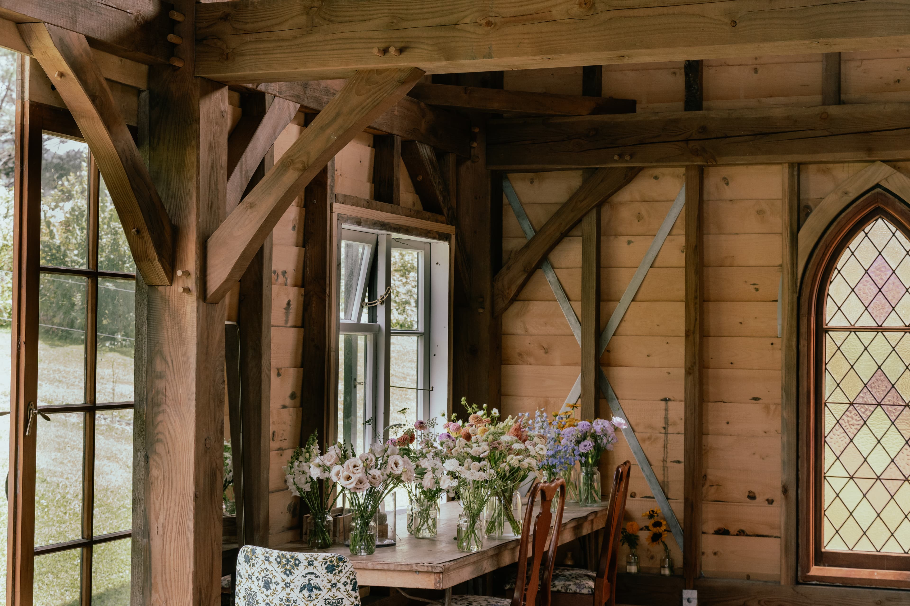 Interior of a wedding and workshops venue with exceptional timber work and rustic appeal