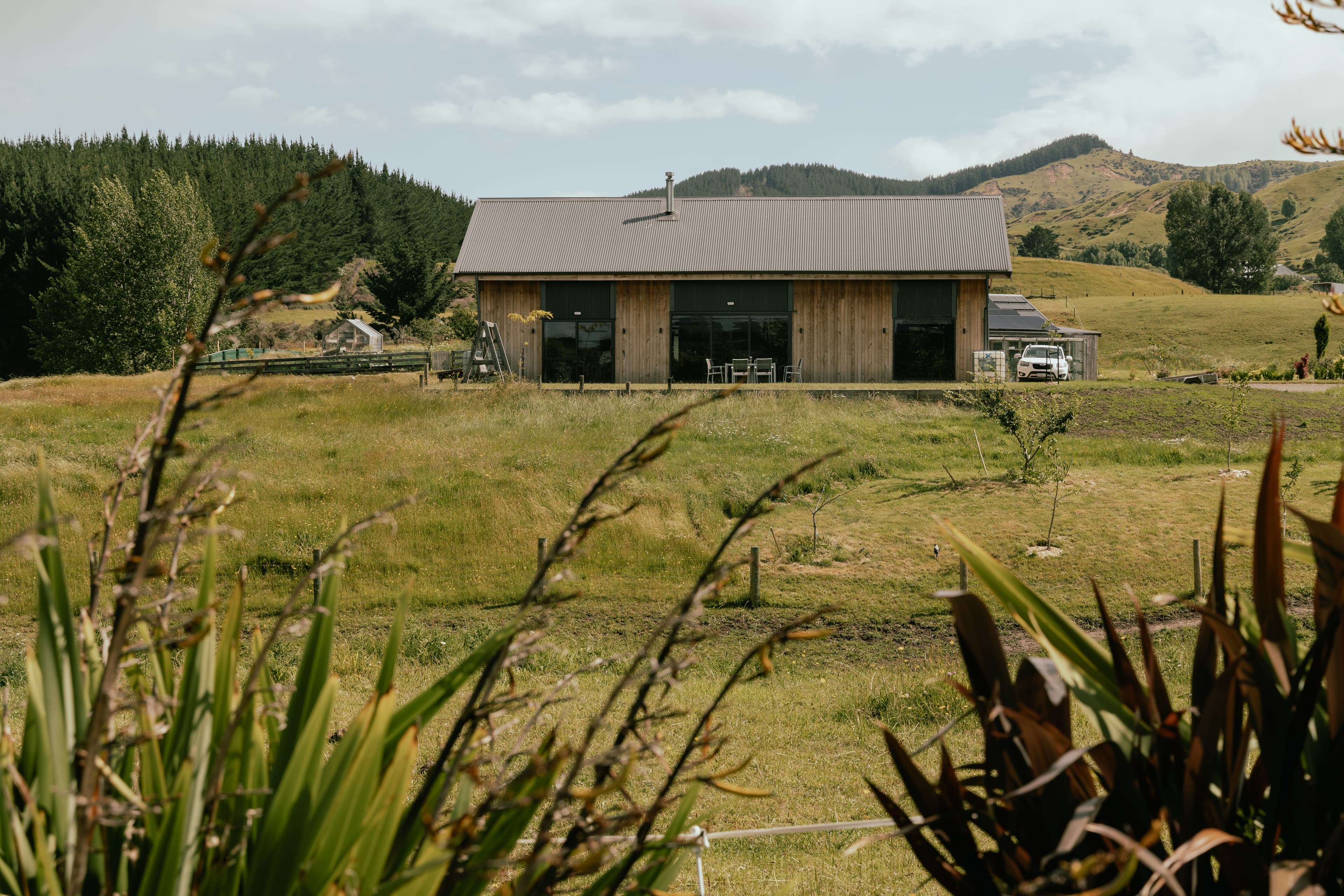 Modern barn home post and beam timber frame on farm in Hawke's Bay NZ