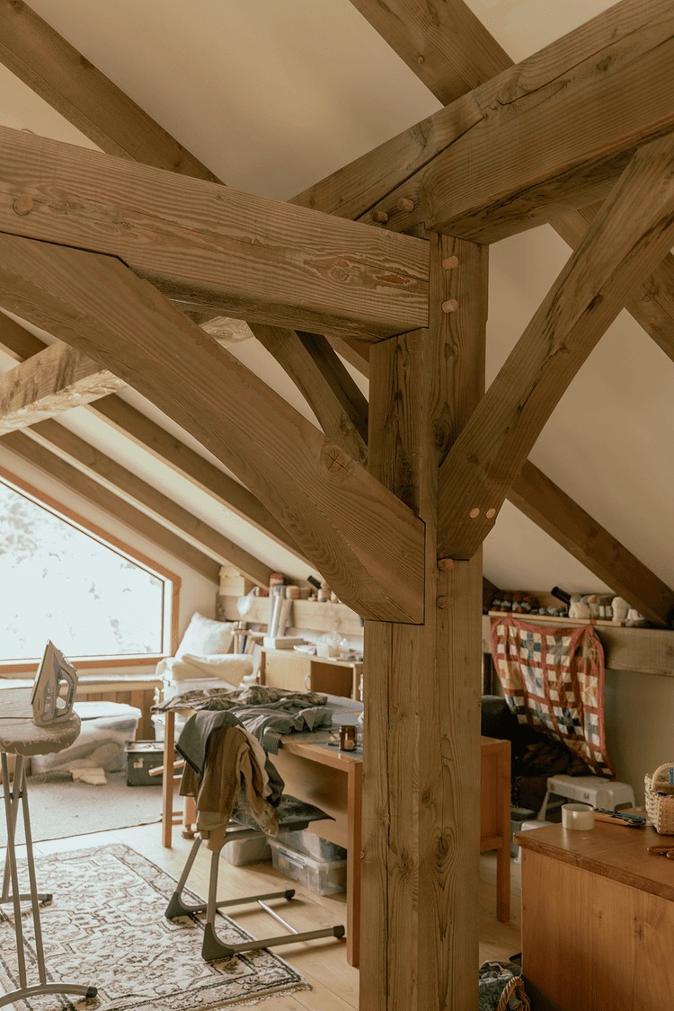 Post and beam timber frame columns interior