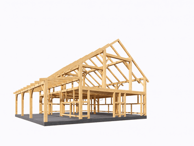 Beautiful timber frame for a multi purpose barn home with a studio and office