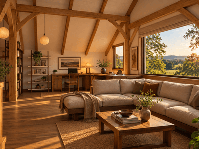 Flexible multi-use barn home featuring a spacious downstairs artist studio and locally sourced sustainable timber
