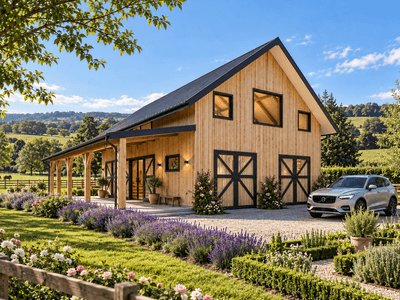 Multi-use artist studio timber frame barn home with flexible living spaces and sustainable local timber construction