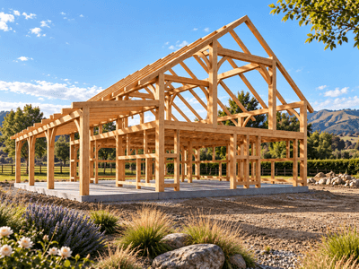Sustainable local timber frame barn home with reconfigurable spaces and a generous downstairs artist studio