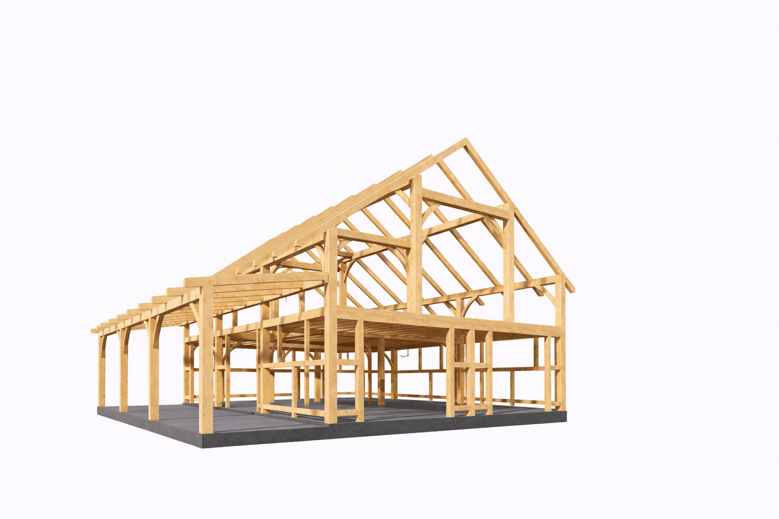 Beautiful timber frame for a multi purpose barn home with a studio and office