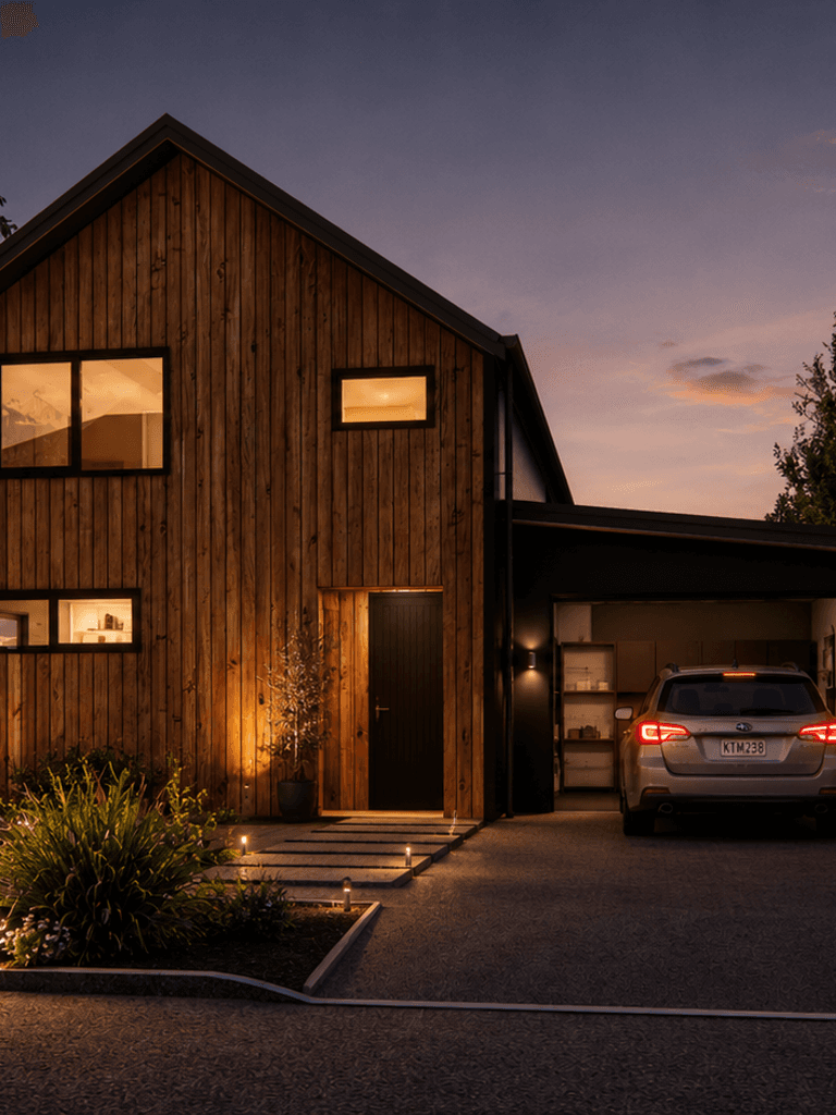 Modern NZ barn-style home featuring SIP timber-frame construction, loft living area, and large outdoor entertaining veranda