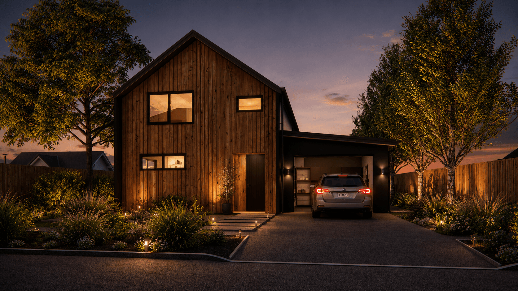 Modern NZ barn-style home featuring SIP timber-frame construction, loft living area, and large outdoor entertaining veranda