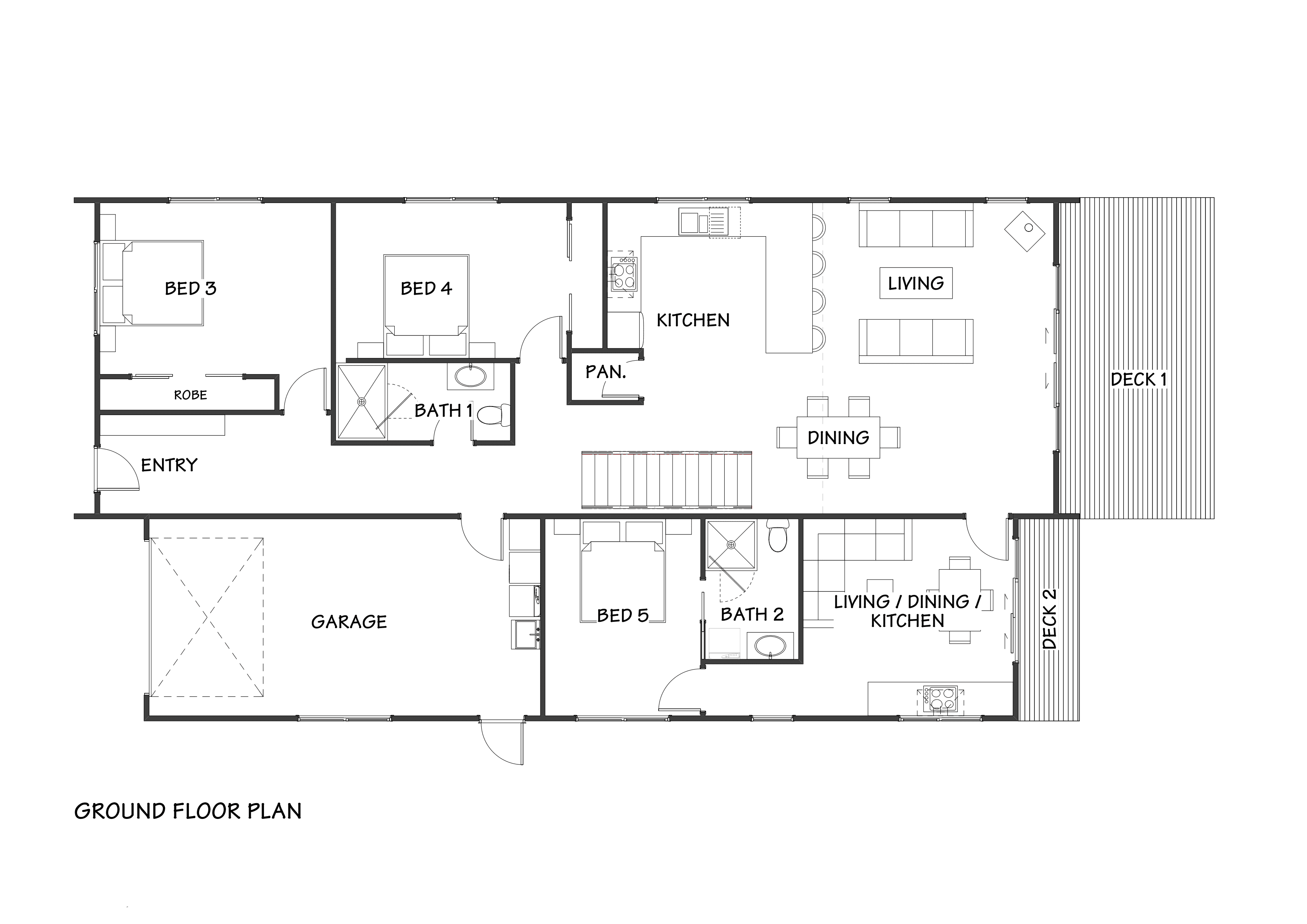 Timber frame barn house with vaulted ceiling in NZ house plan