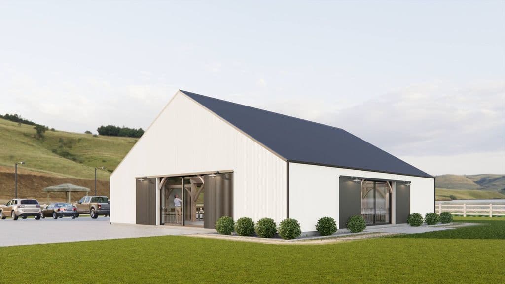 High-end venue barn in NZ with dramatic timber trusses and spacious entertaining area