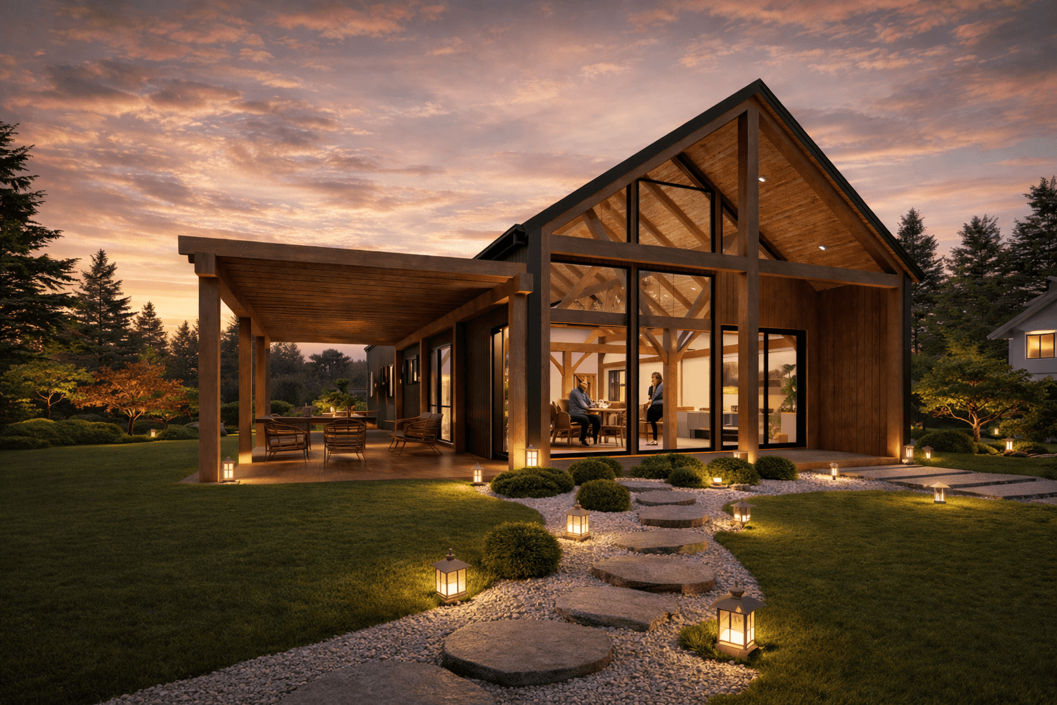 English barn inspired timber home with four bedrooms and office