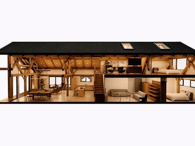 Four bedroom barn style home with office and spacious veranda cross sectional