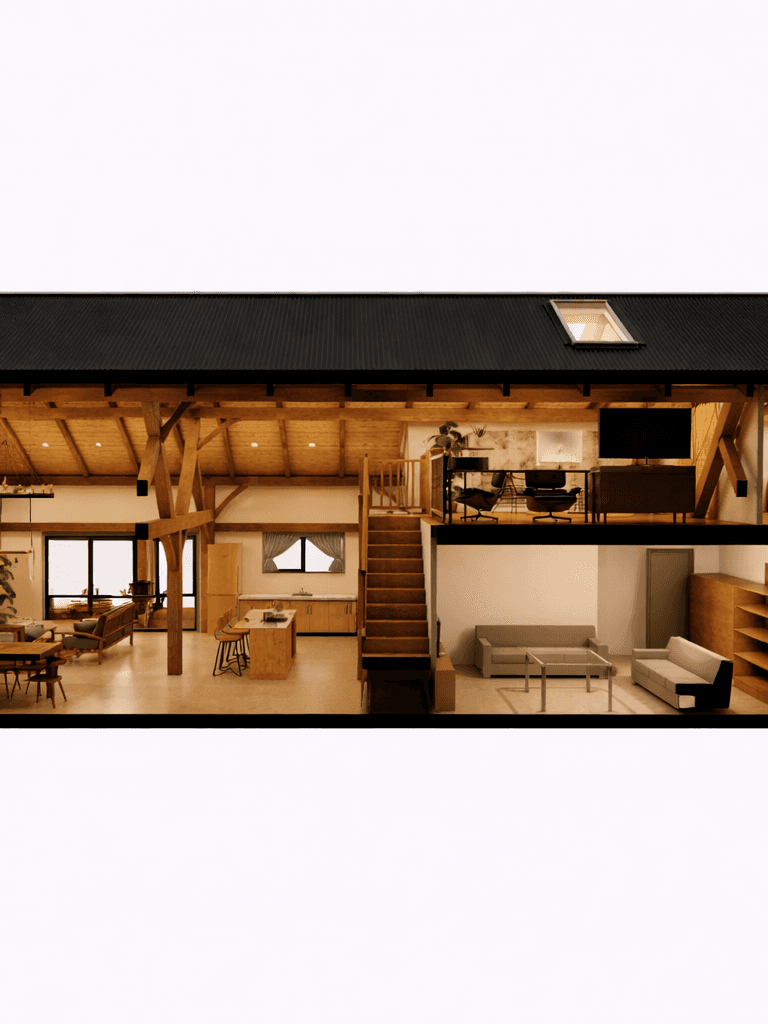 Four bedroom barn style home with office and spacious veranda cross sectional