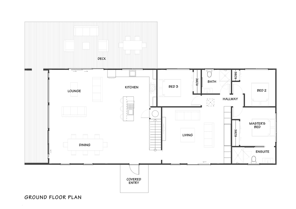 Single storey English barn timber frame home exterior with large veranda floor plans