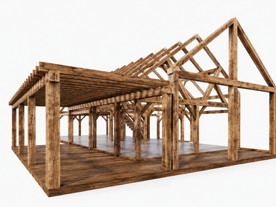 201m² barn timber frame home with four bedrooms, home office, and spacious veranda in New Zealand