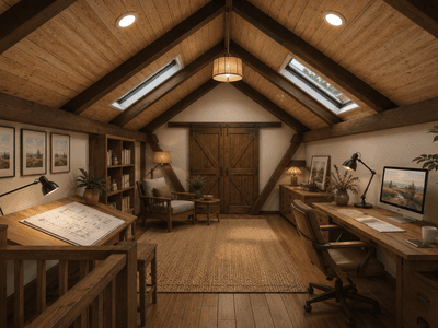 Double level barn house design with upstairs office