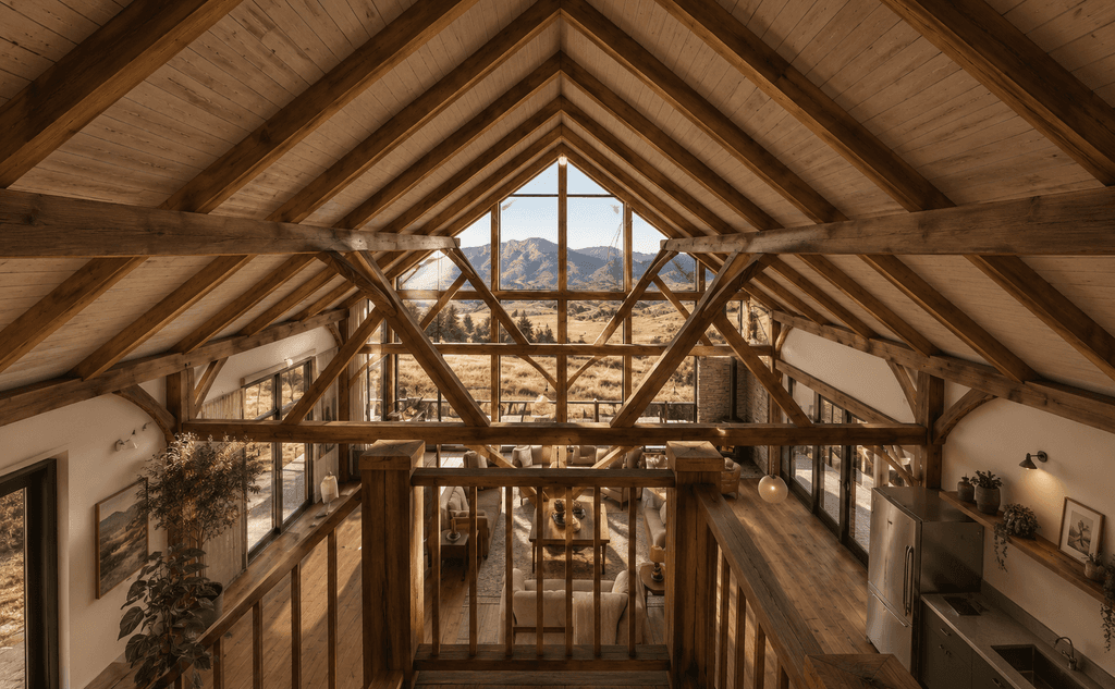 Sophisticated timber barn home with vaulted ceilings and premium interiors