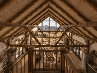 Sophisticated timber barn home with vaulted ceilings and premium interiors