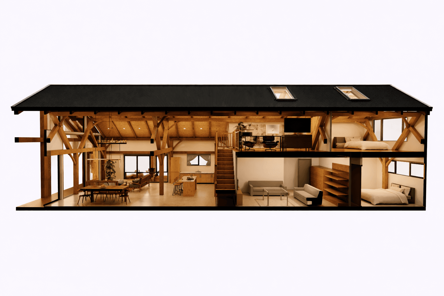 Four bedroom barn style home with office and spacious veranda cross sectional