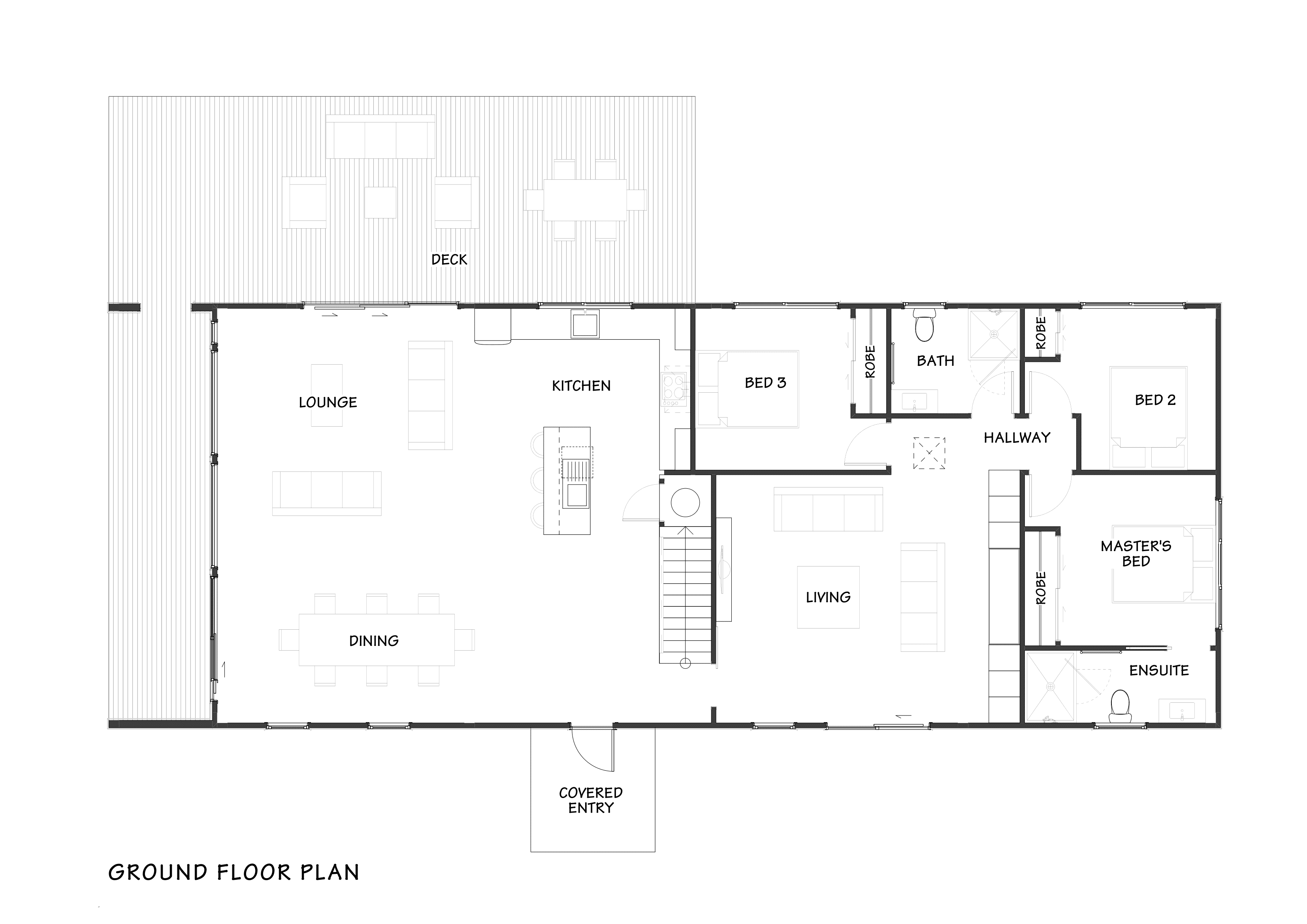 Single storey English barn timber frame home exterior with large veranda floor plans