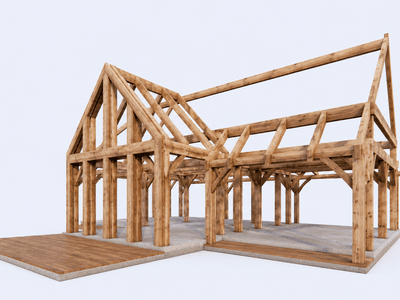 Timber frame of English carriage house in New Zealand