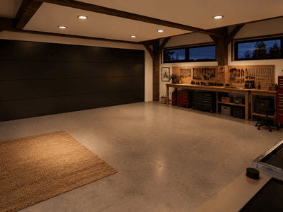 Large double garage attached to premium post and beam carriage house built using mortise and tenon construction