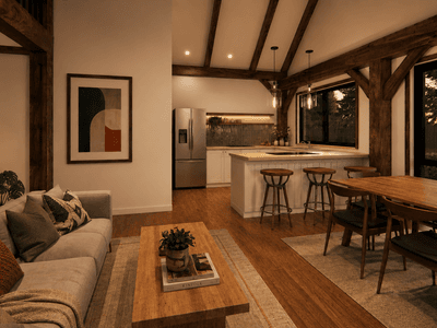 Traditional English carriage house interior reimagined as a modern family home