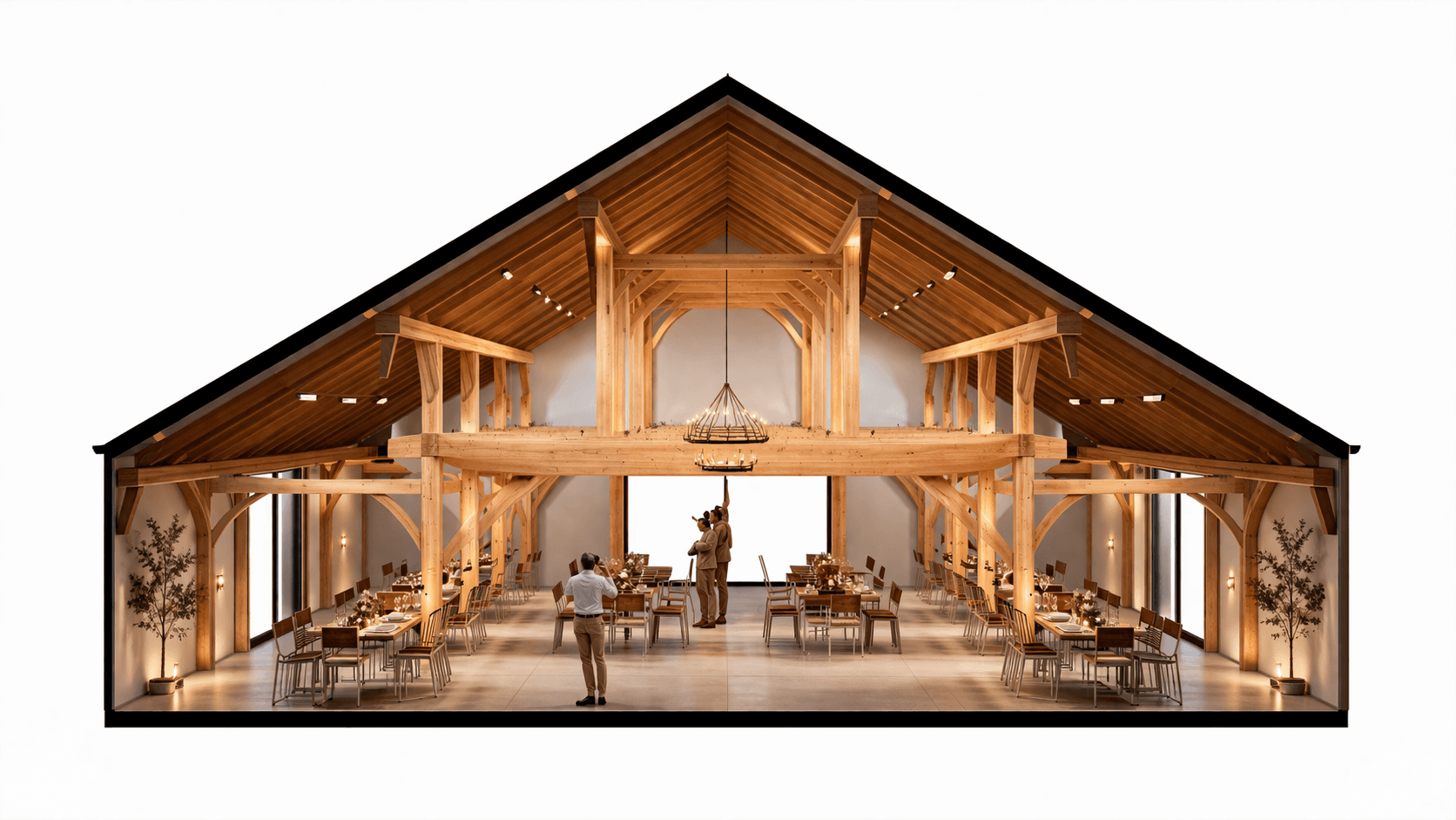 Luxury timber frame event barn interior in New Zealand