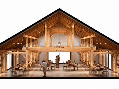 Luxury timber frame event barn interior in New Zealand