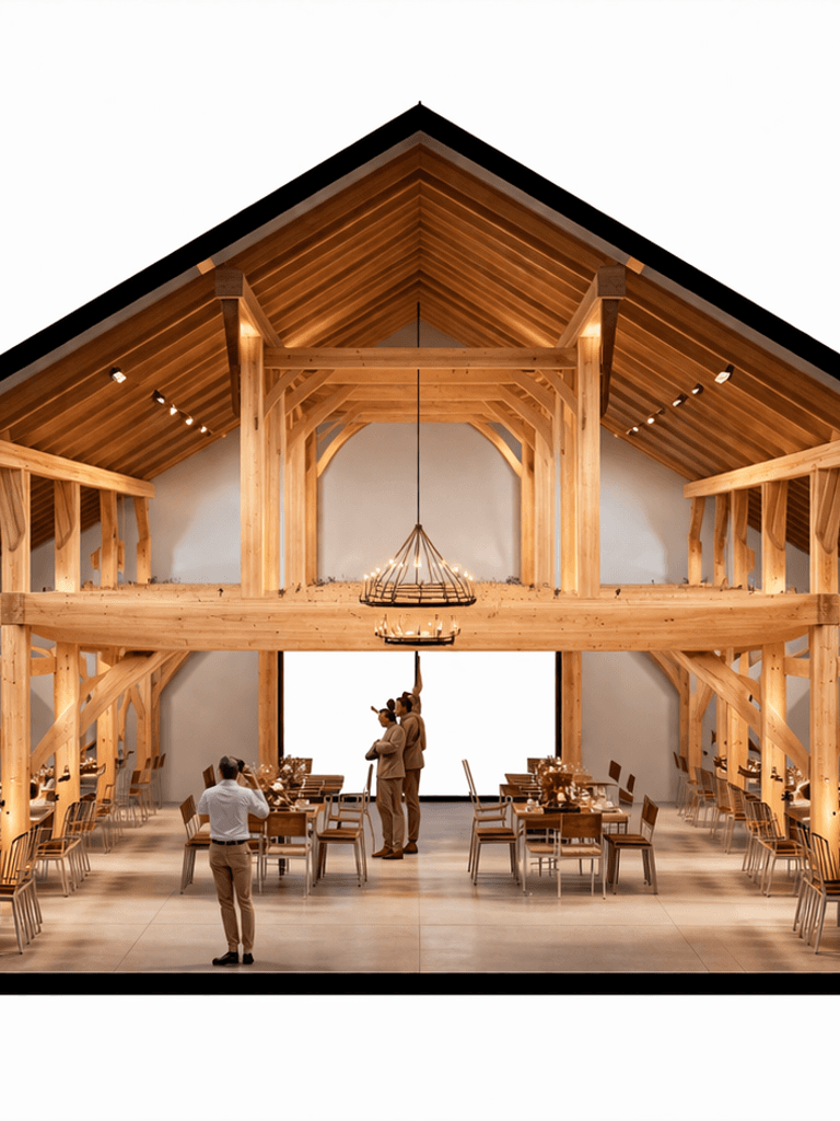 Luxury timber frame event barn interior in New Zealand