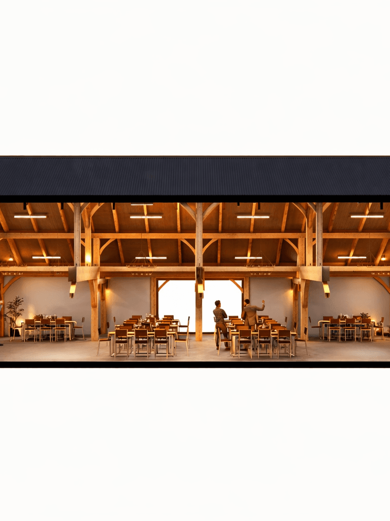 Large open-span timber frame event barn in New Zealand