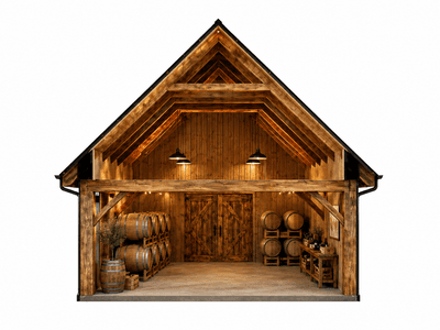 Open timber frame structure of 6.0m x 12.0m Montana Barn design