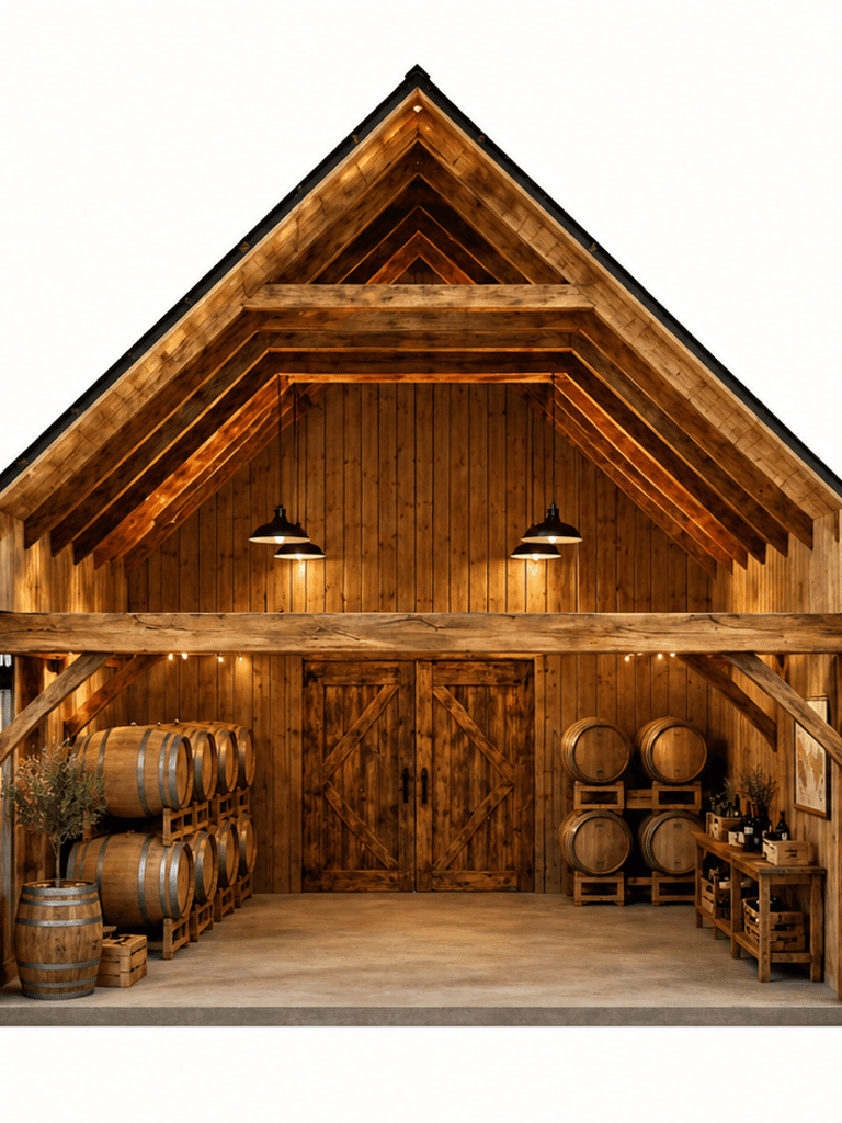 Open timber frame structure of 6.0m x 12.0m Montana Barn design