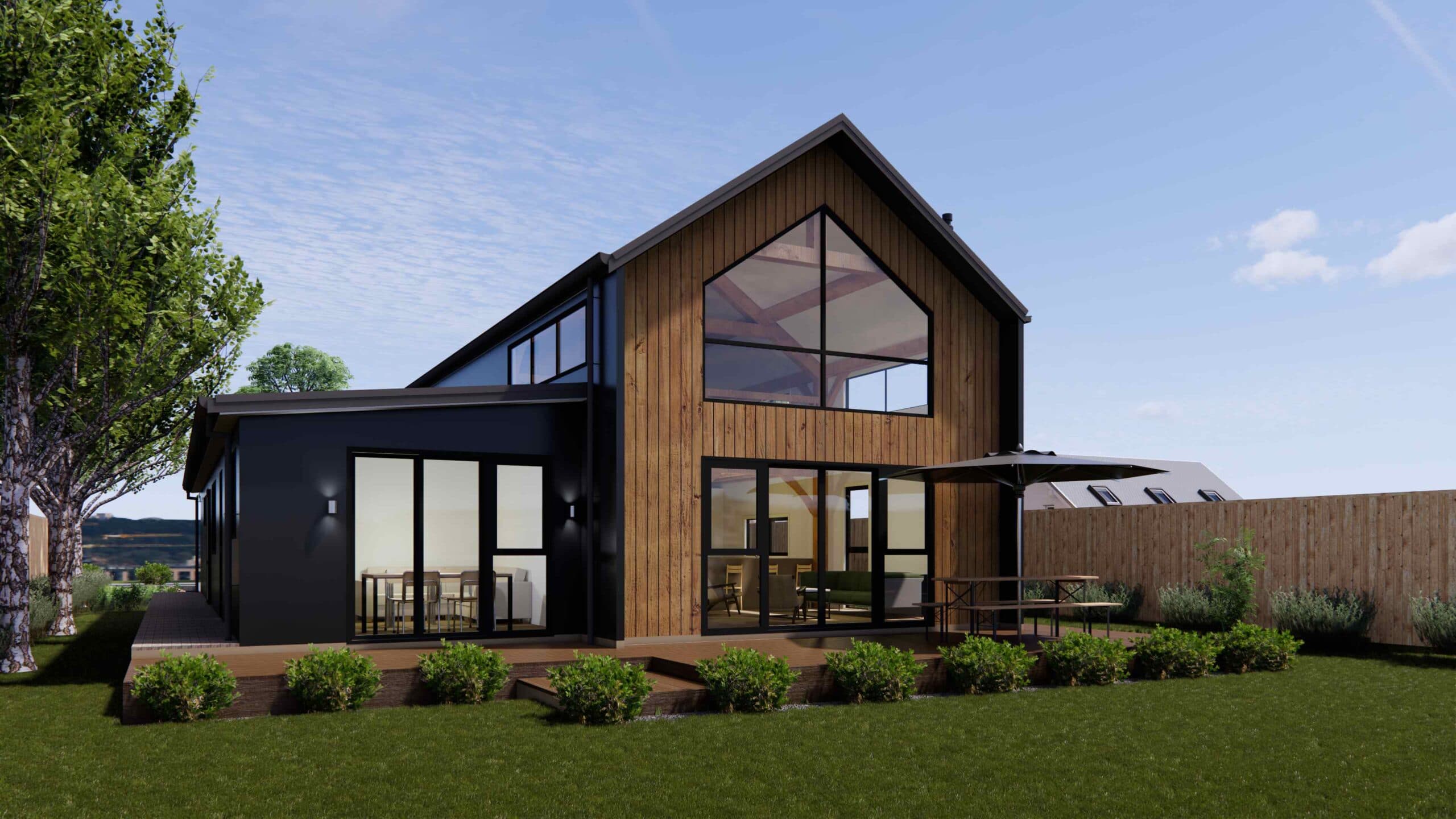 Modern barn house townhouse style 2-storey large windows