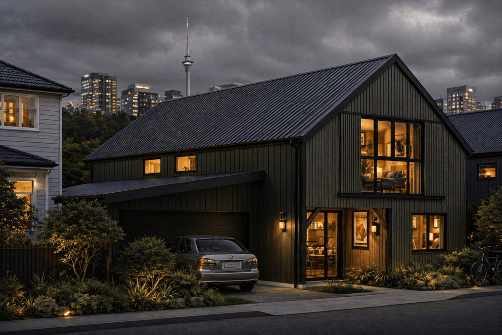 Spacious modern barn townhouse design with timber frame in NZ