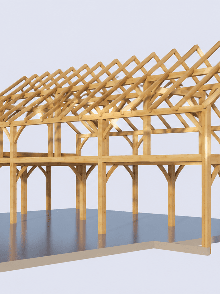 Premium timber frame skeleton featuring exposed rafters, soaring barn-style proportions and fresh honey-toned timber, designed for luxury countryside, lifestyle block or semi-rural living.