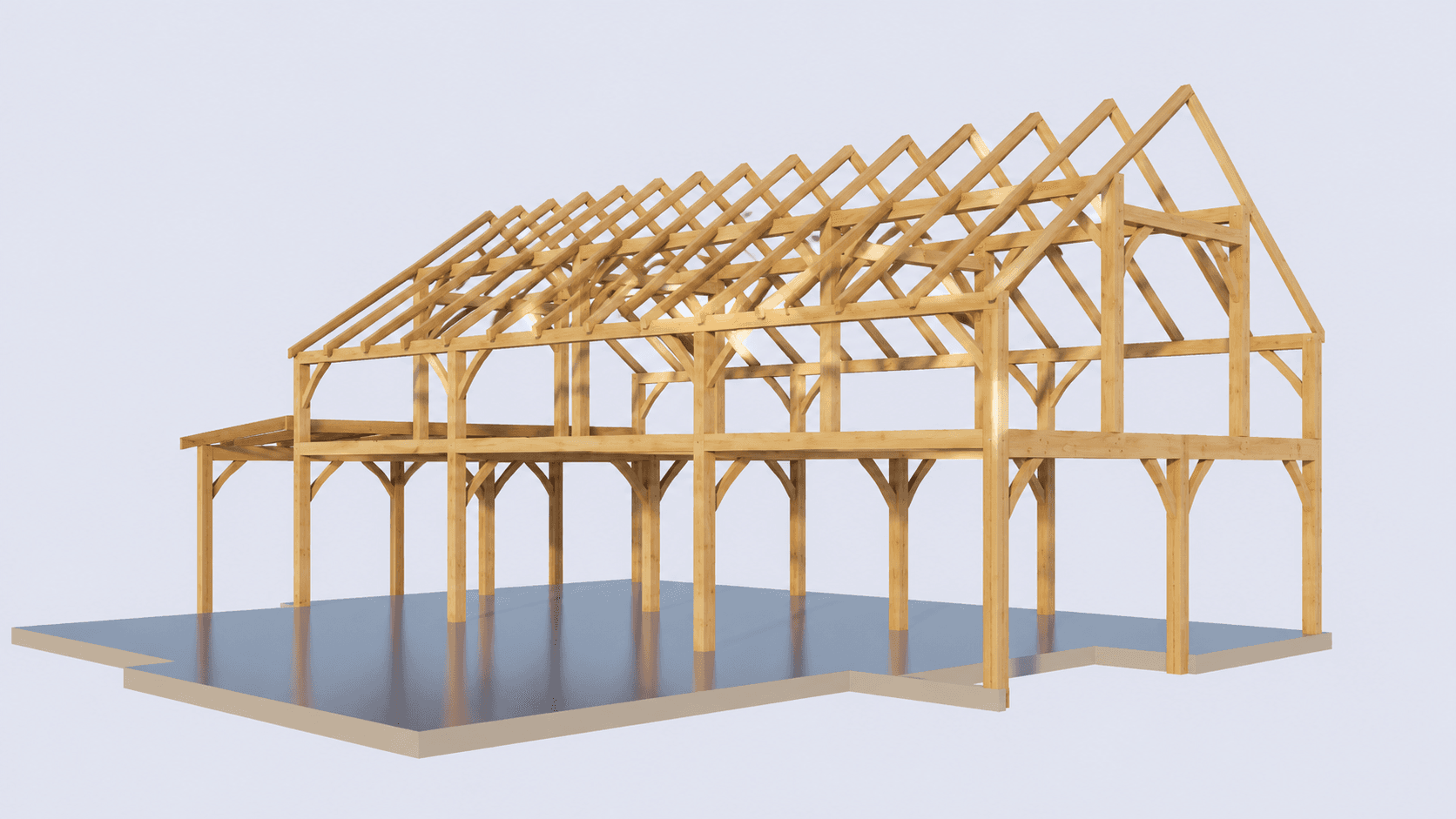 Premium timber frame skeleton featuring exposed rafters, soaring barn-style proportions and fresh honey-toned timber, designed for luxury countryside, lifestyle block or semi-rural living.