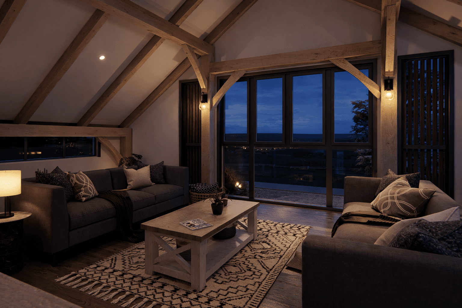 Modern townhouse with exposed timber beams in NZ