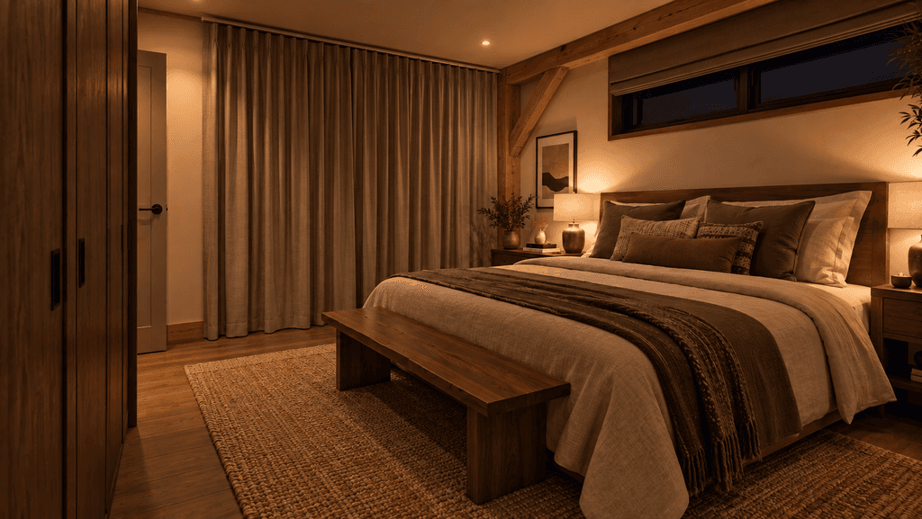 Accessible timber barn home offering low-maintenance, high-quality living for older homeowners master bedroom