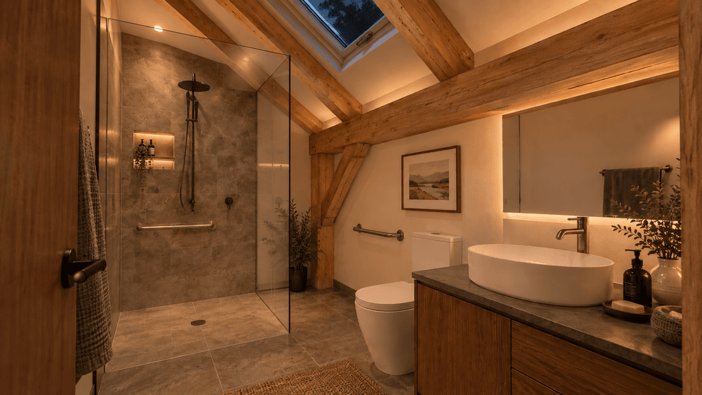 New Zealand timber home designed to improve lifestyle, comfort and quality of life accessible bathroom