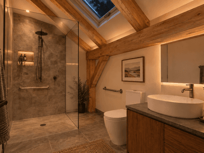 New Zealand timber home designed to improve lifestyle, comfort and quality of life accessible bathroom