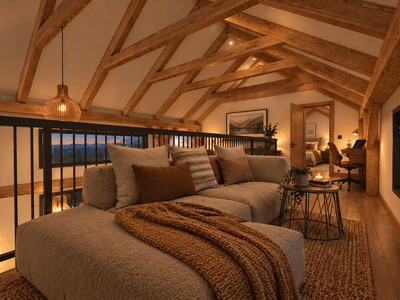 Luxury downsizer home combining traditional timber-frame construction with modern living