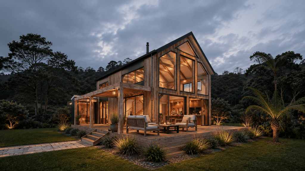 High-end timber frame home featuring an executive home office