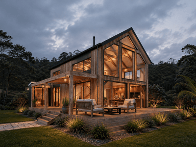 High-end timber frame home featuring an executive home office