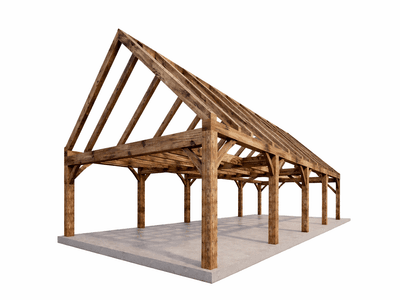 Timber frame guest house exterior modern barn style