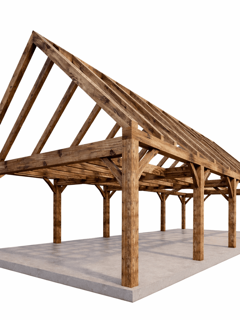 Timber frame guest house exterior modern barn style