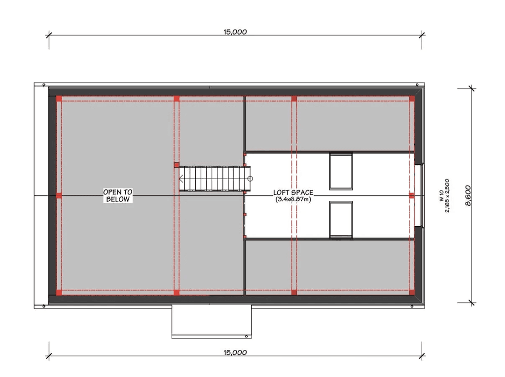 Premium timber barn design featuring exposed posts and high vaulted ceilings - floor plan