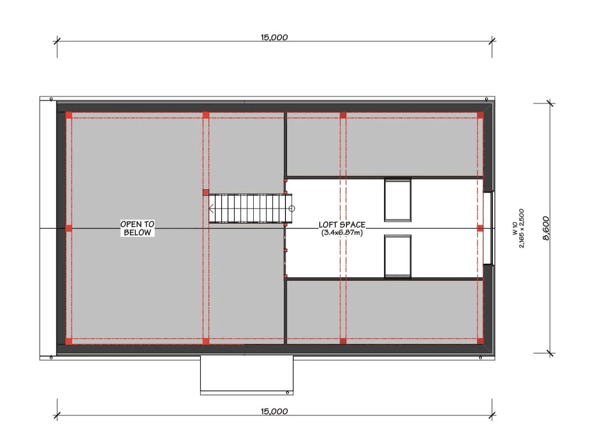 High end barn house floor plan with exposed timber beams and spacious layout