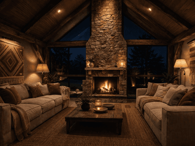 Architectural barn home with large windows and rural views