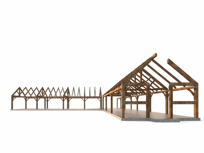 Contemporary 3 bedroom barn house with dedicated bedroom wing timber frame
