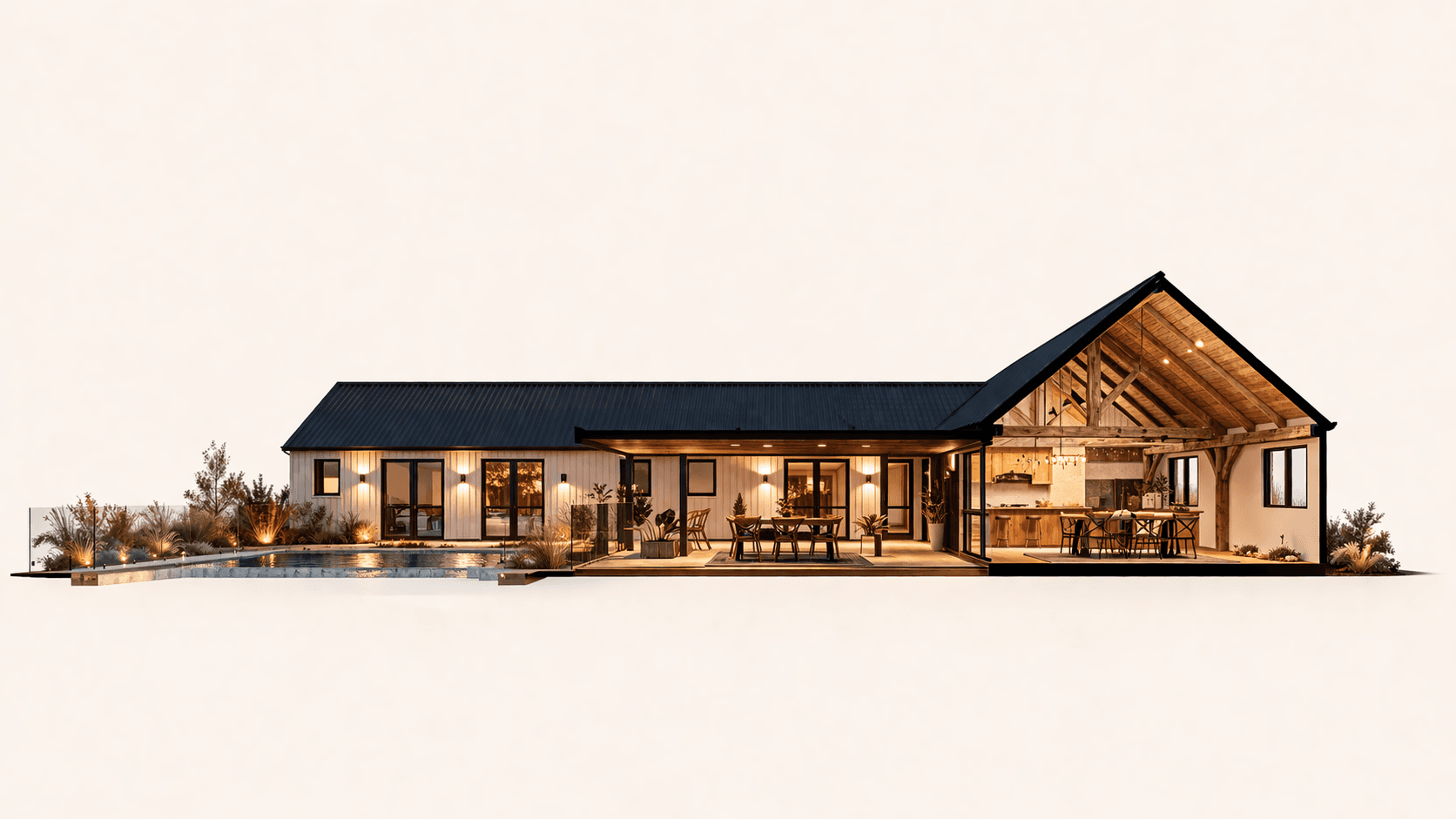 Energy efficient SIP barn home with scenic glazing