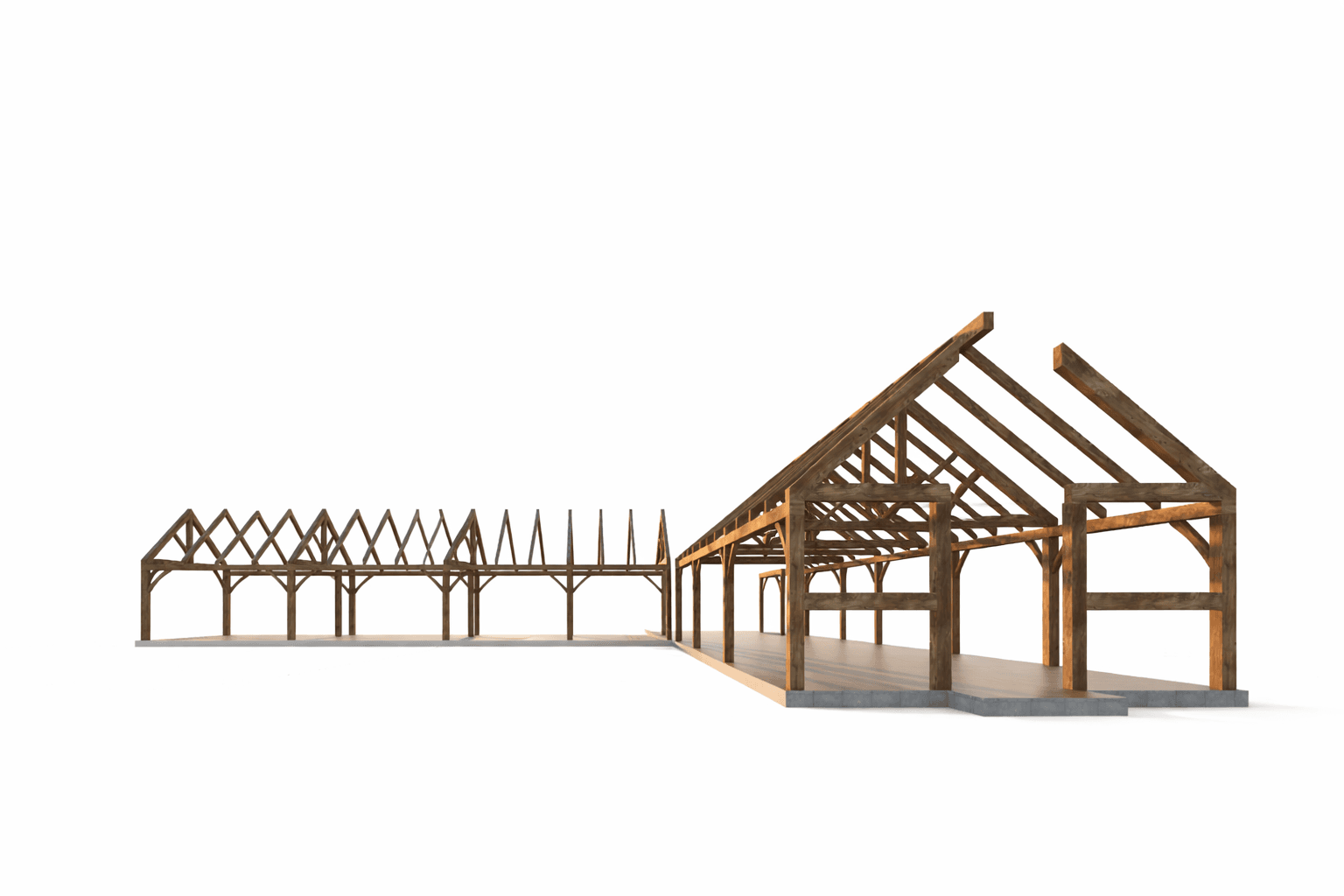 Contemporary 3 bedroom barn house with dedicated bedroom wing timber frame